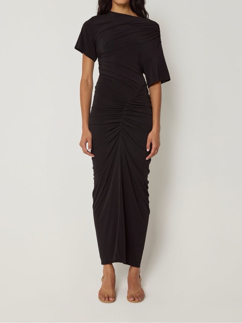 ASYMMETRICAL RUCHED DRESS